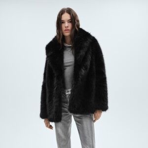 Mango Fur Effect Coat Black Size Small